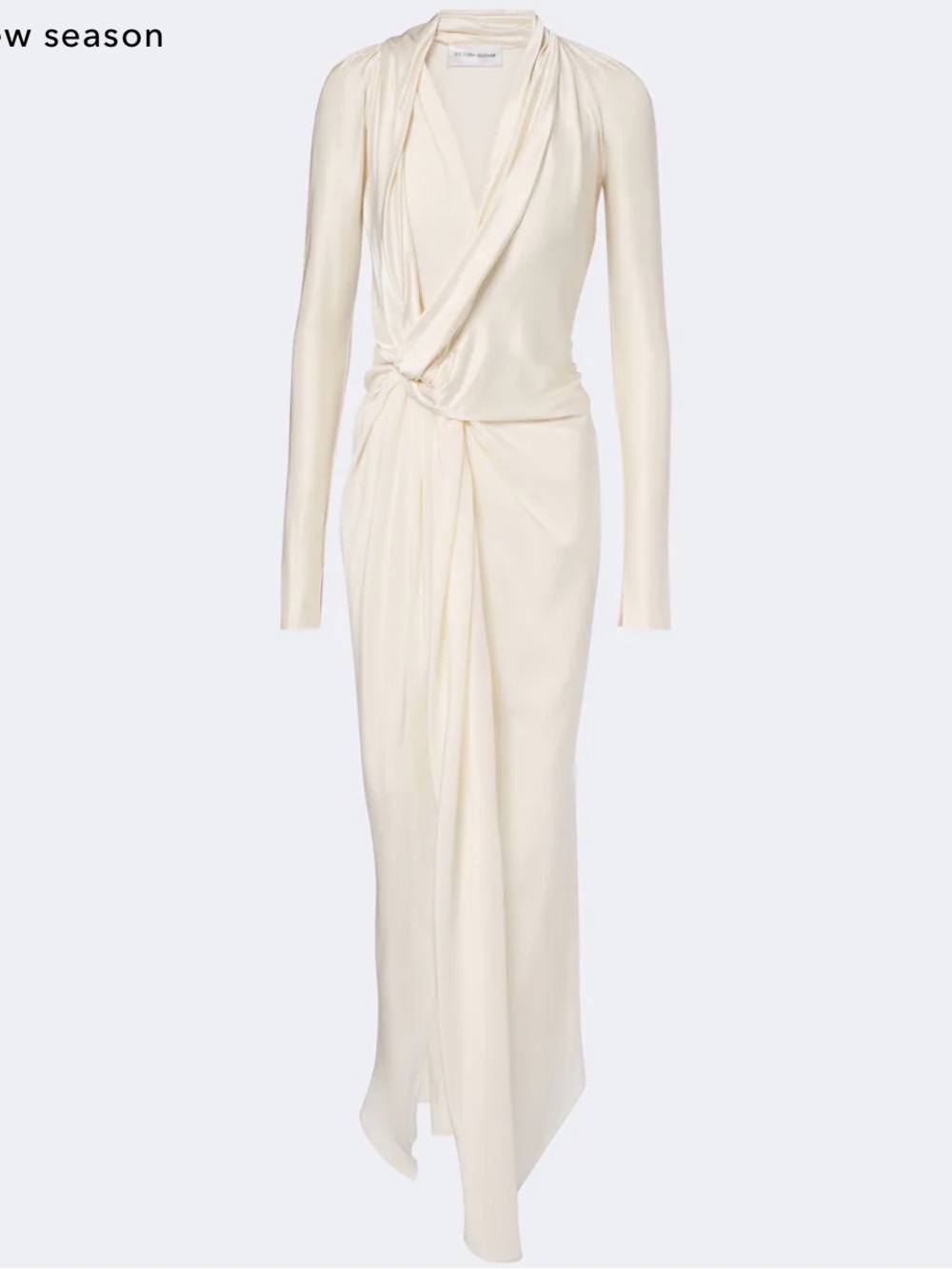 Victoria Beckham Elegant Cream Draped Wrap Maxi Dress